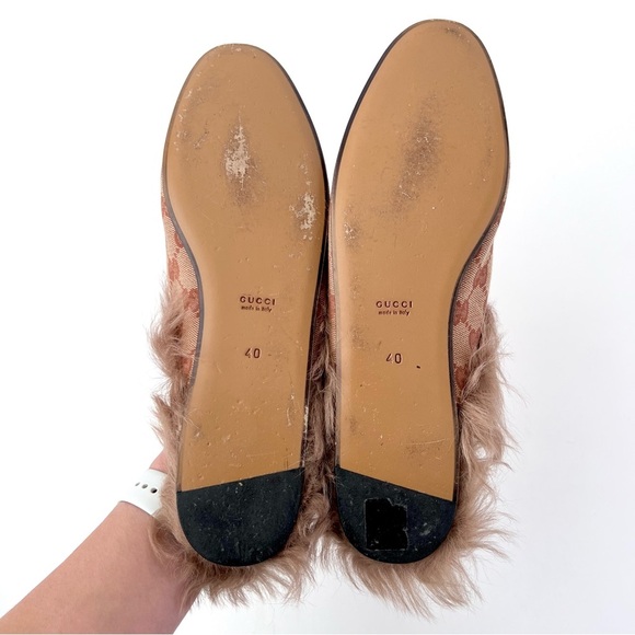GUCCI | Princetown Fur Horsebit Tan Beige GG Monogram Slipper Mule EU 40 US 10 - Picture 10 of 10